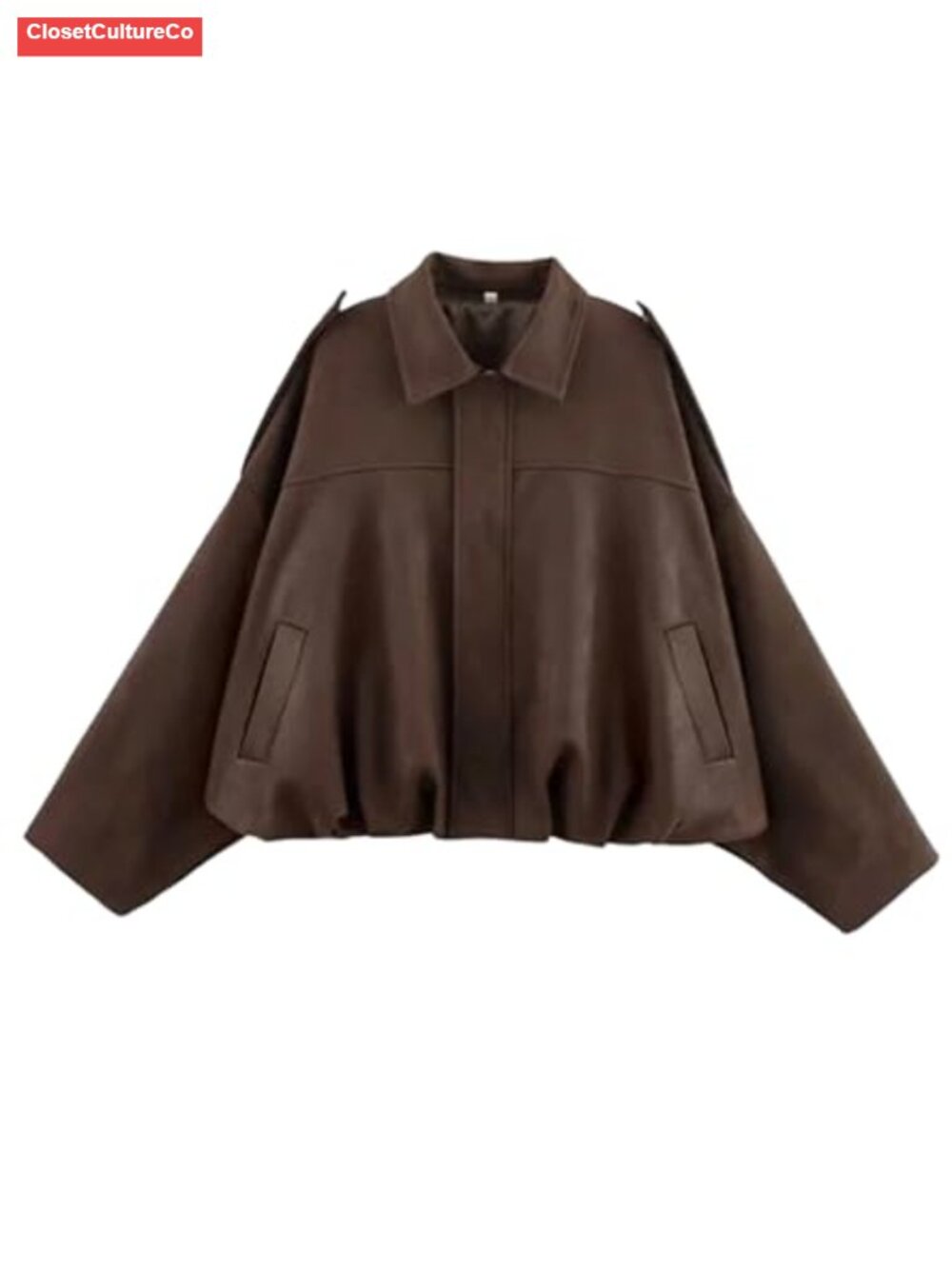 Faux Suede Bomber Jacket Oversized Long Sleeve Cropped Coat Women's
